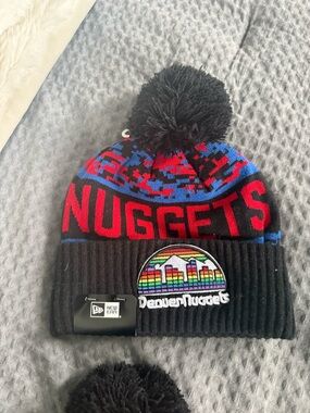 New Era Kids Denver Nuggets Black Red Blue Pom Pom Beanie